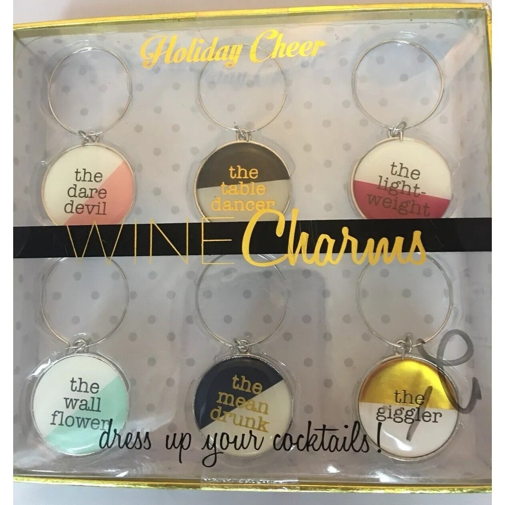 Wine Glass Charms Holiday Cheer dress up Your cocktails Set of 6 Gift